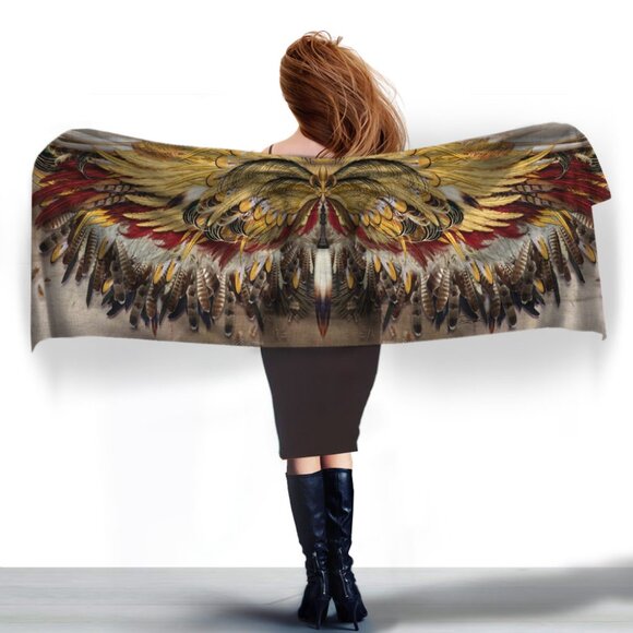 Phoenix Feather Wings in Flight Long Natural Fiber Scarf Shawl - Picture 3 of 10